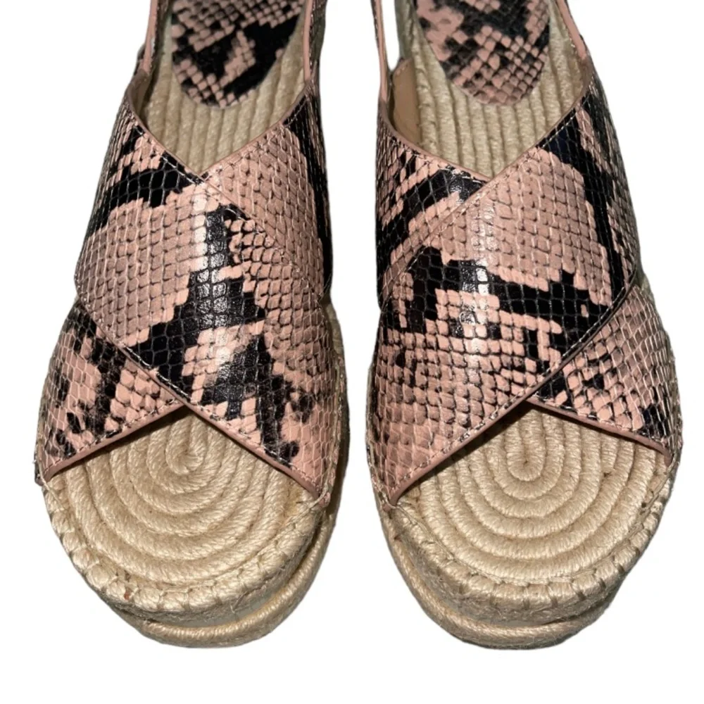 NEW Marc Fisher LTD Gandy Pink Leather Snakeskin Espadrille Platform Sandals